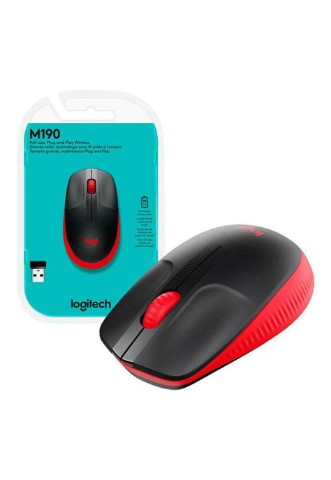 Mouse Logitech Inalámbrico M190 Receptor USB Negro/Rojo-0