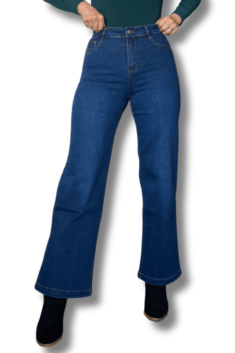 Jeans wide leg azul marino corte recto-0