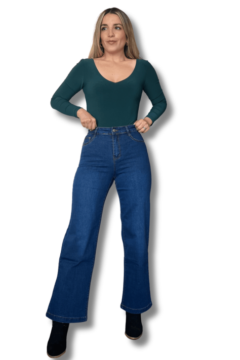 Jeans wide leg azul marino corte recto-2