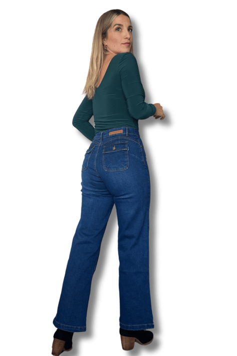Jeans wide leg azul marino corte recto-5