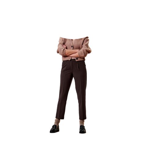 Pantalon Tejido Con Pliegues Cafe Mujer Tchibo-3