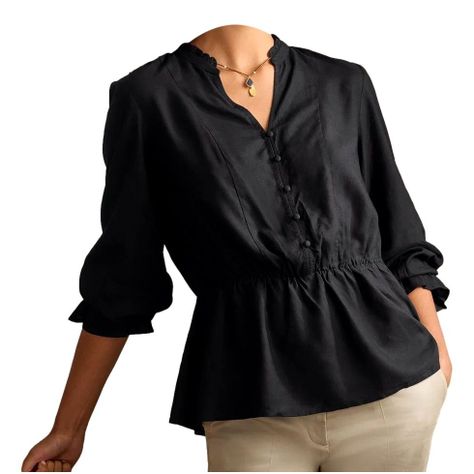 Blusa Volantes Negra Viscosa Mujer Tchibo-2