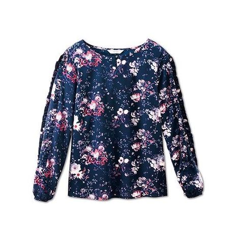 Blusa con Borde de Volantes Floreada Mujer-1
