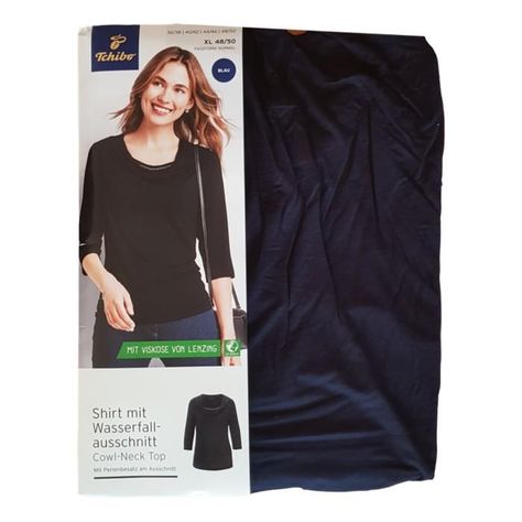 Polera Escote Cascada Azul Mujer-1
