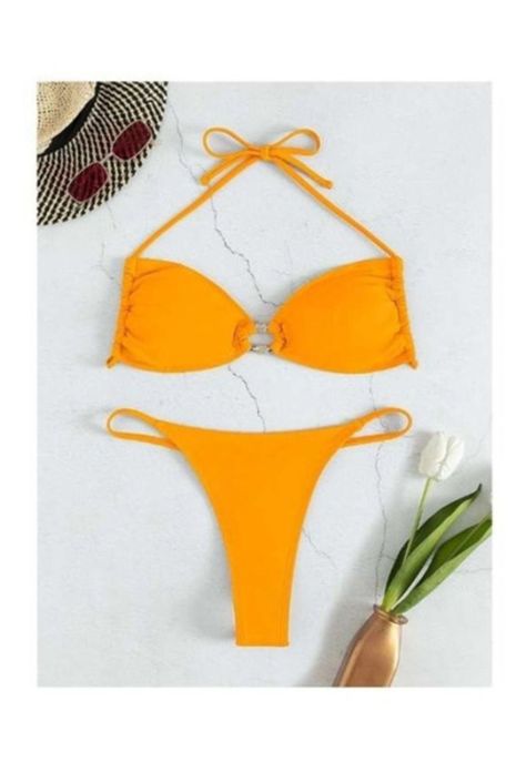 Traje Baño Bikini Halter Vinculado Con Aro-0