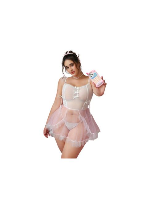 Lencería Vestido 2 Piezas Camisero con Decoración de Lazo-0