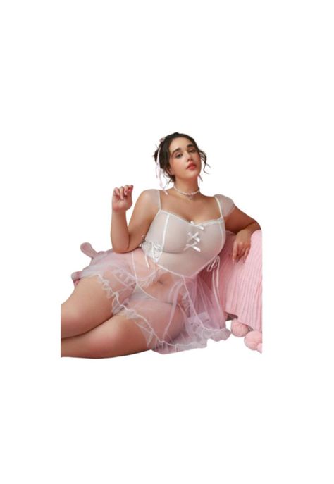 Lencería Vestido 2 Piezas Camisero con Decoración de Lazo-1