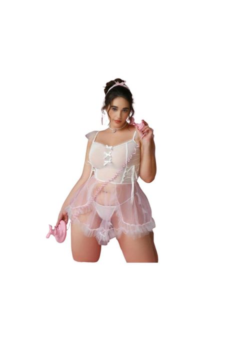 Lencería Vestido 2 Piezas Camisero con Decoración de Lazo-2