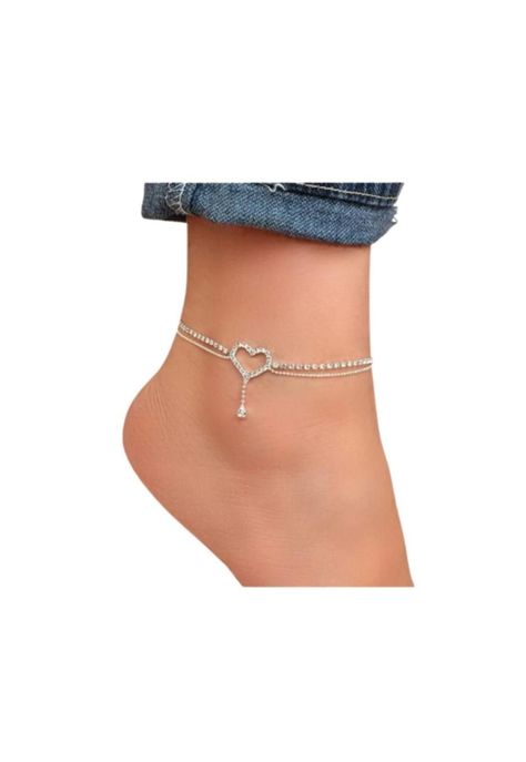 Pulsera Tobillera diamante de imitación adorno de corazón-0