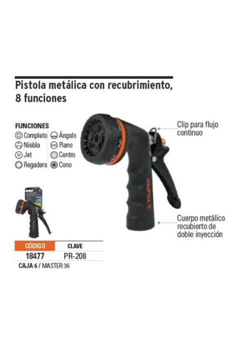Pístola Para Riego De Metal Con Recubrimiento Truper 8funcio-2