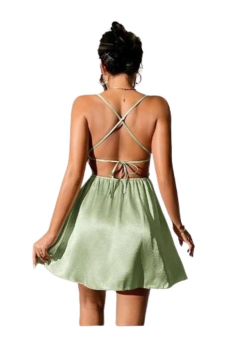 Vestido Tirantes Espalda Abierta Tira Cruzada Nudo Satén-2