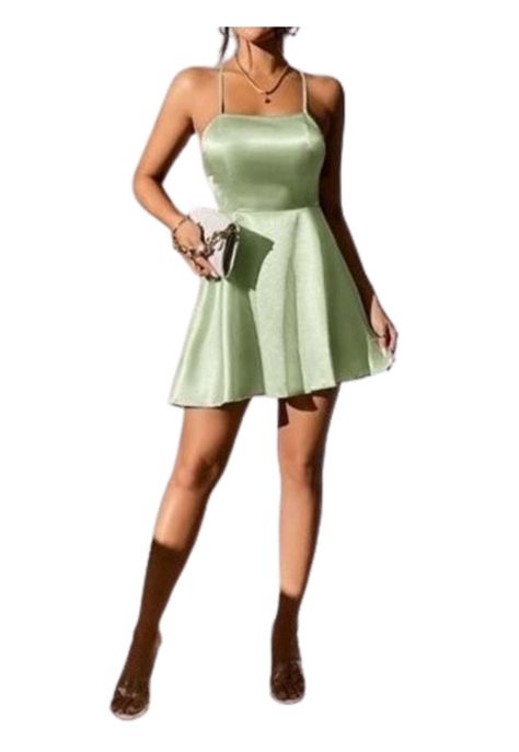 Vestido Tirantes Espalda Abierta Tira Cruzada Nudo Satén-3