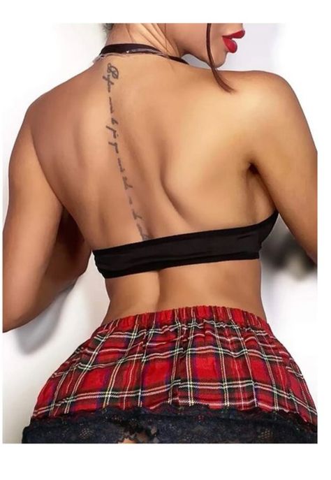 Lenceria Sexy Babydolls traje de tartán con tanga 2023-4