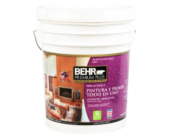 Esmalte al agua interior Semi-Satinado blanco Behr Premium Plus Tineta-0