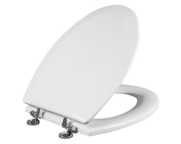 Asiento WC redondo blanco bisagras cromadas-1