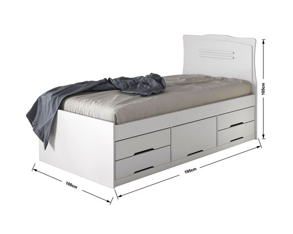 Cama funcional 1 plaza Juliana 5 cajones blanco-3