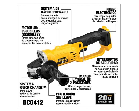 Esmeril angular 20V 4 1/2'' DCG412B-B2 Dewalt-4