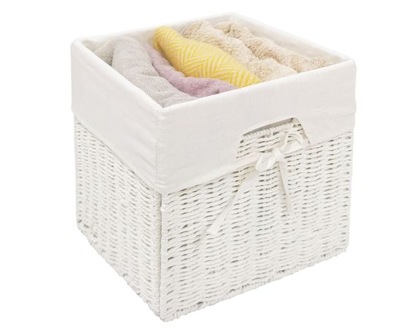 Canasto con tela alto Tejido blanco 30x30x30 cm-1