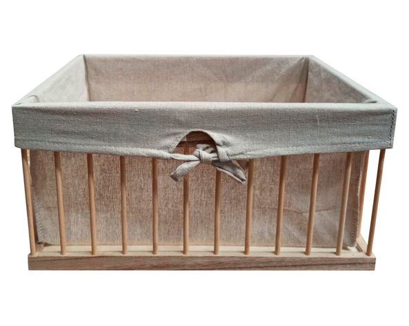 Caja multiuso con tela L beige 25x35x18 cm-0