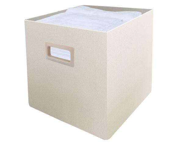 Canasto plegable textil alto crema 30x30x30 cm-1