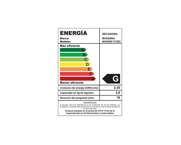 Secadora carga frontal 7 kg 7D BZG blanco Mademsa-7