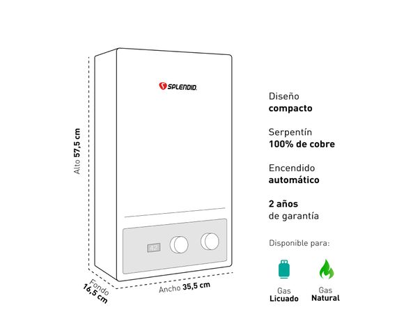 Calefont ionizado tiro forzado 13 litros gas licuado Master Splendid-5