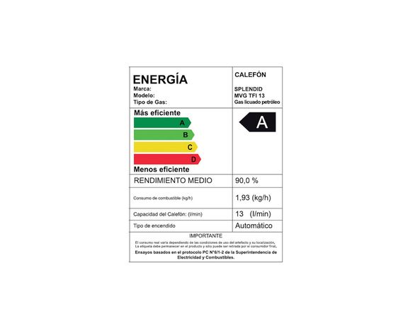 Calefont ionizado tiro forzado 13 litros gas licuado Master Splendid-8