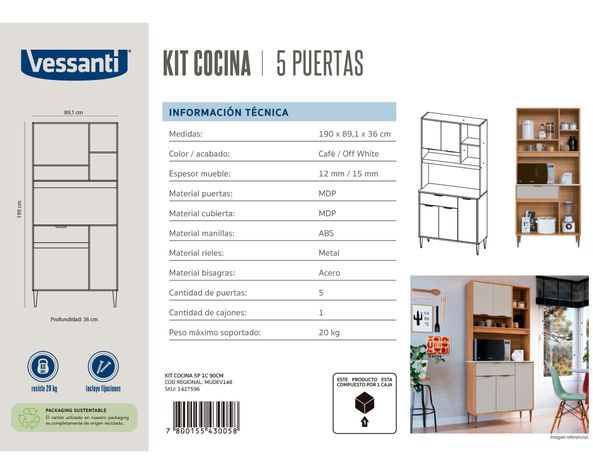 Kit Cocina 5 puertas 1 cajón café/off white-5