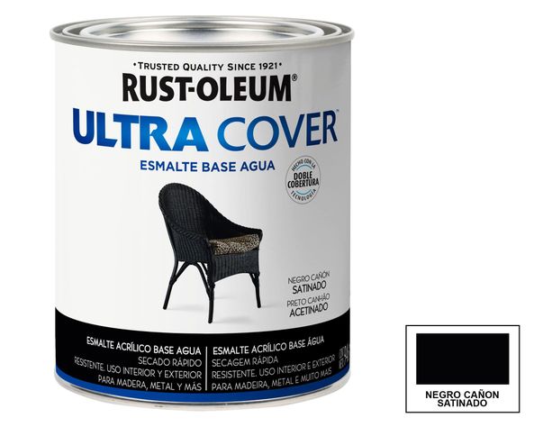 Esmalte al agua 946 ml Ultra cover negro cañón satín Rust-Oleum-0
