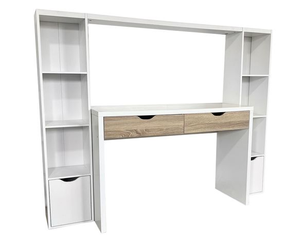 Centro trabajo 2 personas Reine blanco/natural 140x180x45 cm-1