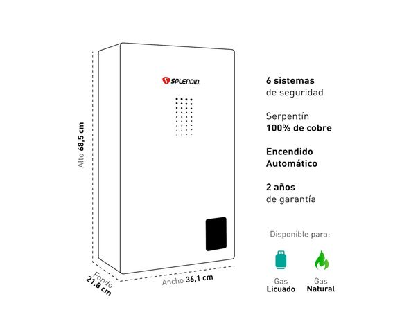 Calefont ionizado tiro natural 14 litros gas licuado Templatech Splendid-5