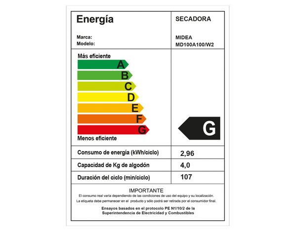 Secadora eléctrica MD100A100/W2 carga frontal 10 kg blanco-6
