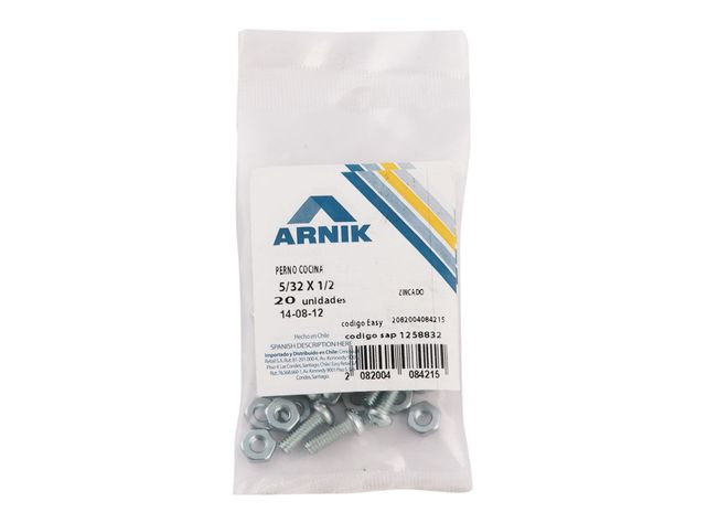 Perno cocina con tuerca 5/32x1/2'' zincado 20 unidades Arnik-1