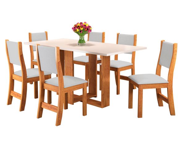 Comedor 6 sillas Elegance café claro/gris perla-0