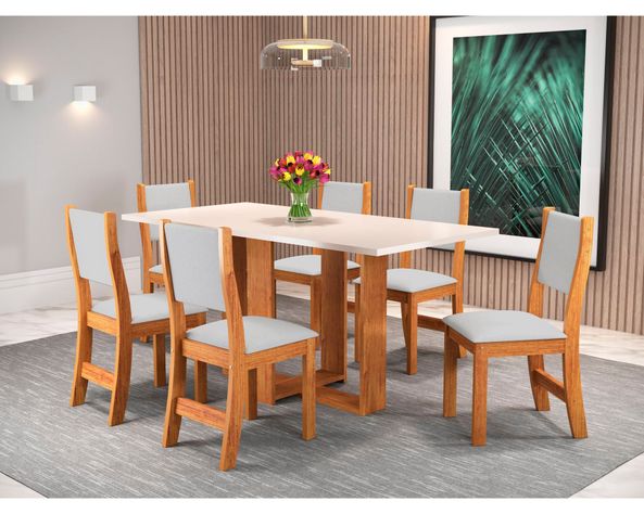 Comedor 6 sillas Elegance café claro/gris perla-2