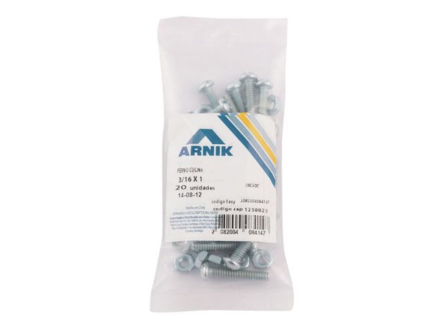 Perno cocina con tuerca 3/16x1'' zincado 20 unidades Arnik-1