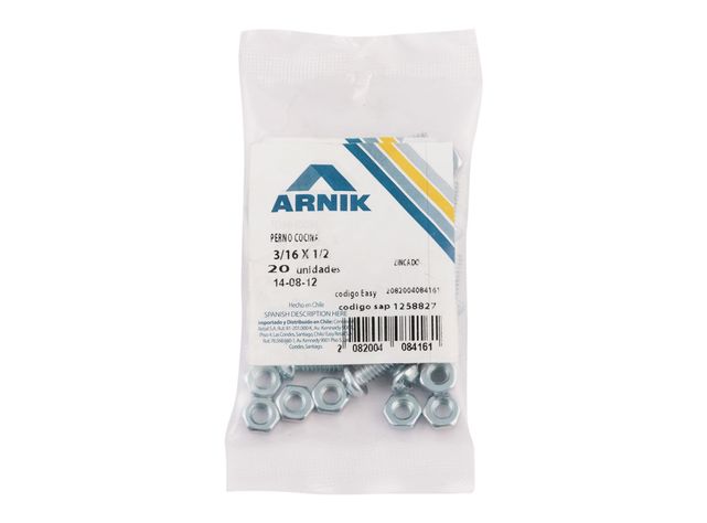 Perno cocina con tuerca 3/16x1/2'' zincado 20 unidades Arnik-1