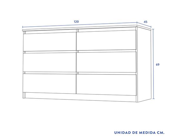 Cómoda nordica 6 cajones olmo-blanco Cic-6
