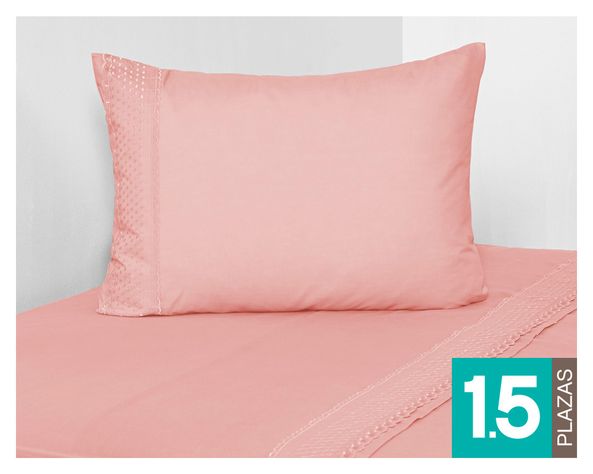 Juego de sábanas 1.5 plazas 144 hilos Rosa rosado-0