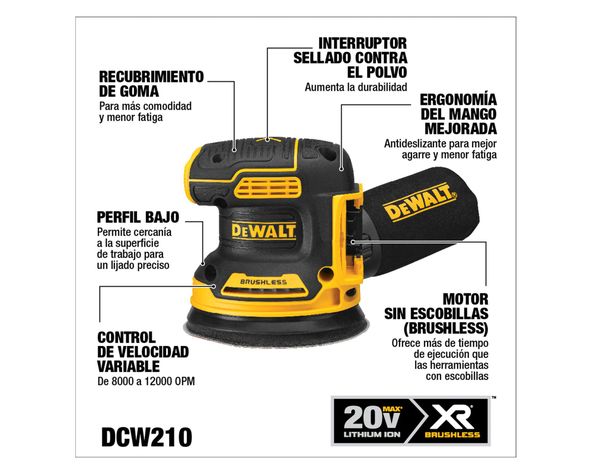 Lijadora Rotorbital 20V DCW210B sin batería Dewalt-4