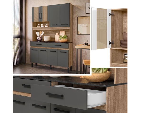 Kit cocina 8 puertas 2 cajones Barbara gris-2