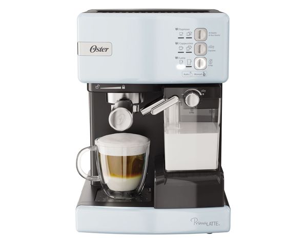 Cafetera espresso Prima latte cotton candy celeste Oster-1