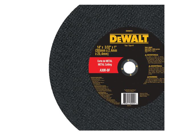 Disco corte metal 14'' x 3/32'' x 1'' DW0014-1