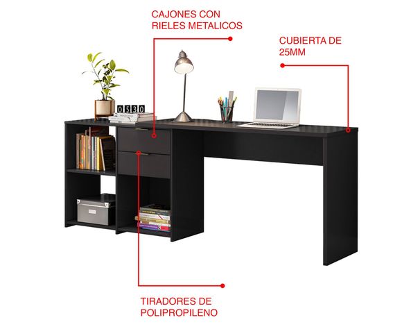 Escritorio London  negro 2  cajones-2
