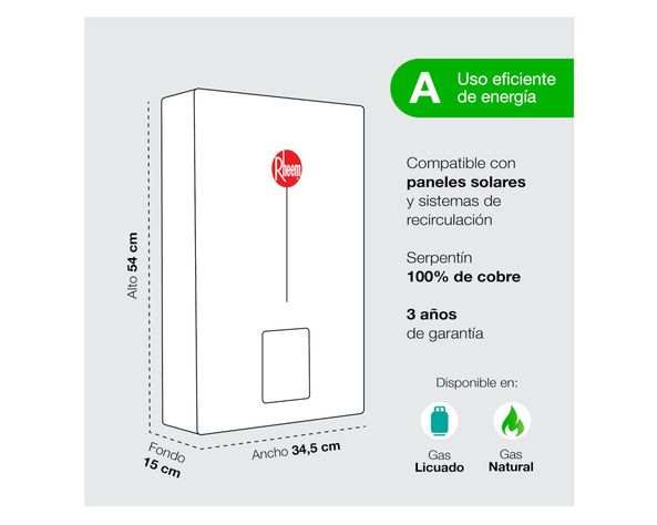 Calefont ionizado tiro forzado 12 litros gas licuado Modulante Rheem-5
