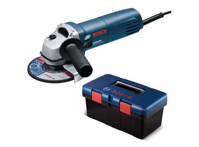 Esmeril angular 4 1/2'' 670W GWS 670 + caja de herramientas Bosch-0