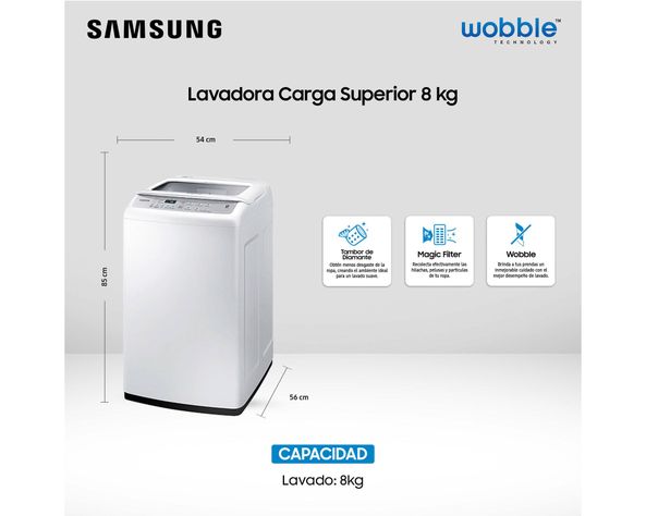 Lavadora carga superior 8 kg WA80H4200SW1ZS Samsung-4