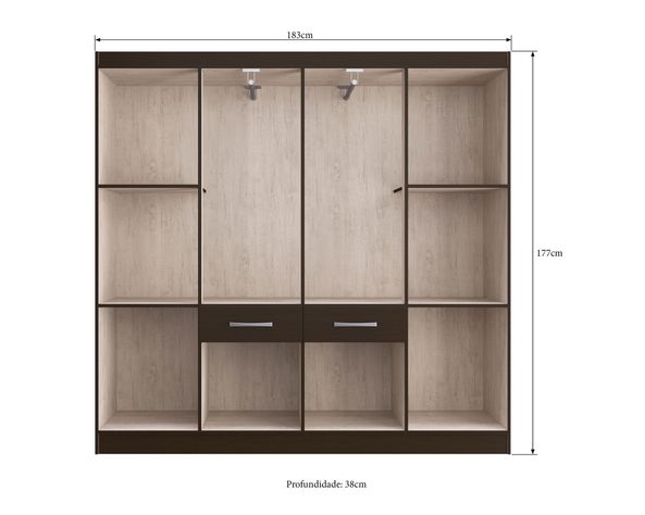 Clóset 8 puertas 2 cajones tabaco 177x183x38 cm-2