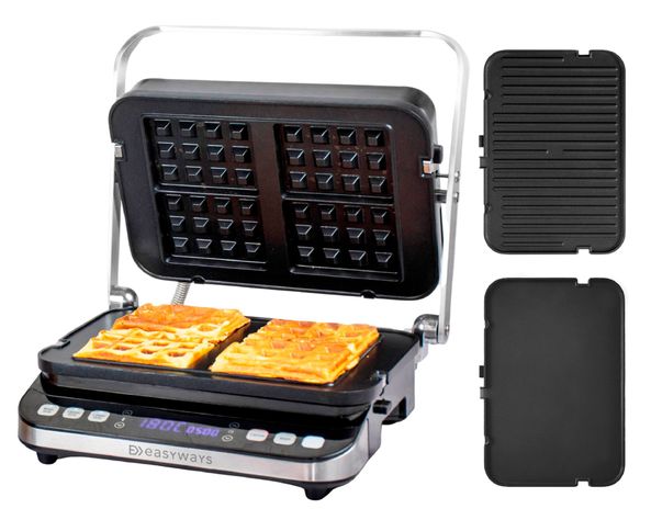 Plancha waffles grill Let's Grill 3 en 1 gris 2000W-0