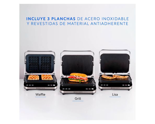 Plancha waffles grill Let's Grill 3 en 1 gris 2000W-1